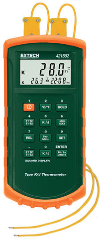 Extech 421502 Type J/K, Dual Input Thermometer with Alarm