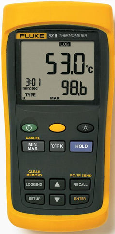 Fluke 53-2-B single input thermometer w/usb recording  60hz noise rejection